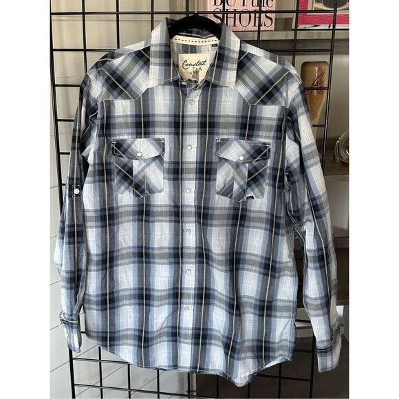 Vintage Coastal Mens Large Plaid Long Slv Pearl Snap Button-Up Western Shirt - Picture 1 of 10